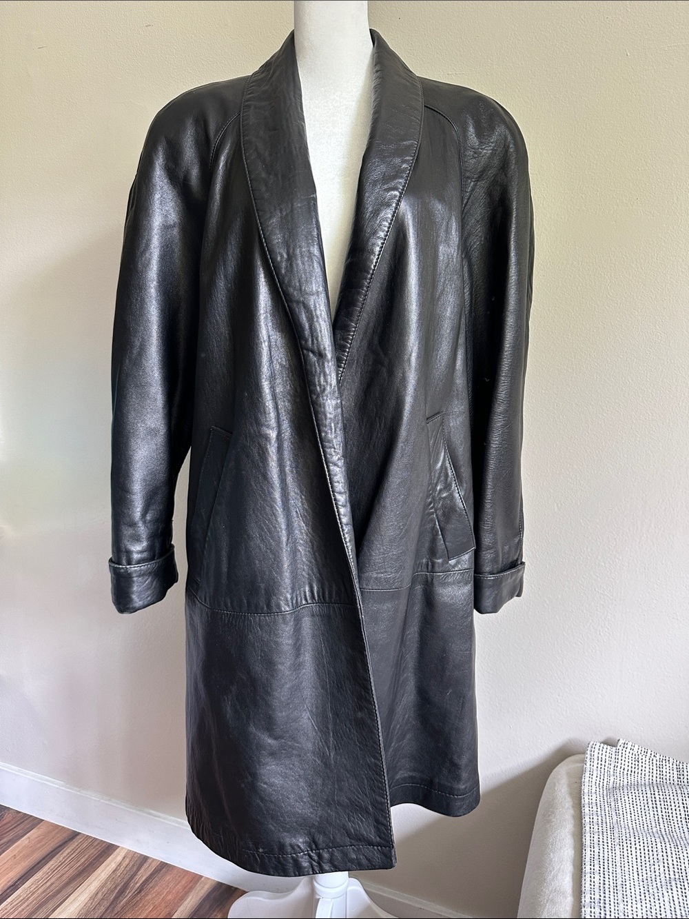 Vintage Vakko 3/4 Length Black Leather Coat